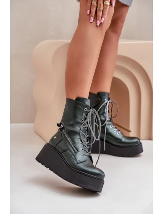 Kožené Botky Workery Na Platformě A Klínu Maciejka 06676-09 Zelené