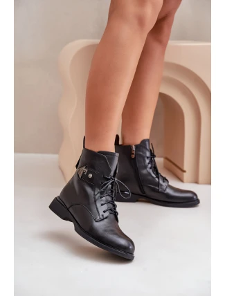 Kožené Boty Na Ploché Podešvi S Dekorací Ocieplane Maciejka N3115-01 Černé