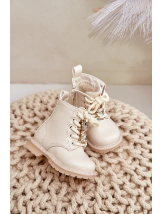Zateplené dětské boty s medvídkem na zip béžové Enchanta