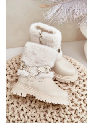 Eko Kožené Boty Pro Dívky S Kožíškem A Přezkami Béžové Cartemes