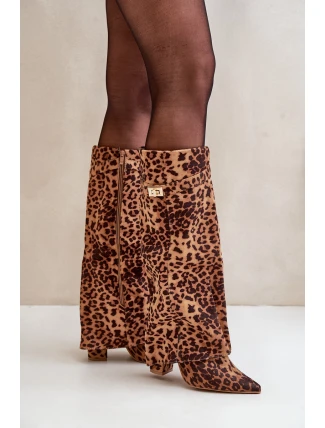 Dámské Kozačky Na Podpatku Před Kolena Leopardí Hnědé Portora