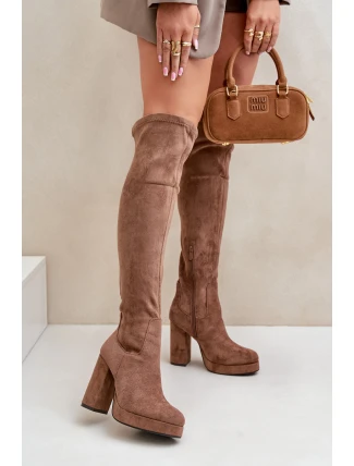 Kozáky Na Podpatku A Platformě S Holenní Částí Ekokožené Tmavobéžové Zistaria Kozáky Na Podpatku A Platformě S Holenní Částí Ekokožené Tmavobéžové Zistaria