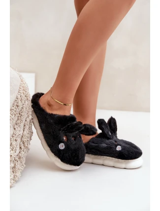 Kožešinové Pantofle S Motivem Králíčka Černé Natasha