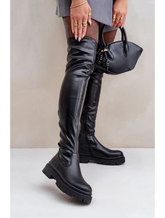 Kozaky Po Kolena Na Plochém Podpatku Černé Feliri