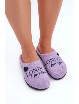 Domácí Obuv Dámské Pantofle S Nápisem A Kožíškem Typu Beránek Fialové Inblu ET000027