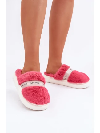Futrové pantofle s ozdobným páskem růžové Savalithea