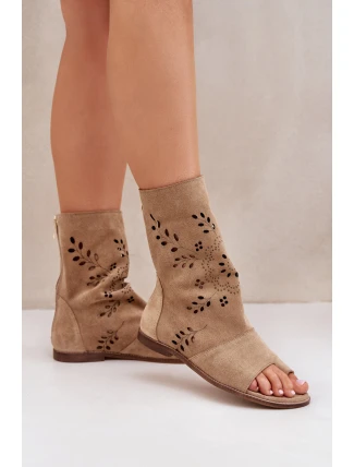 Zazoo 3437 Dámské Semišové Sandály S Holínkou Na Zip Béžové