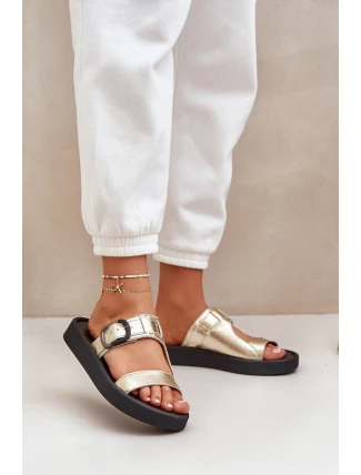 Dámské Kožené Pantofle Na Platformě Zazoo 3024 Zlaté