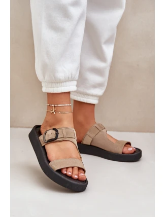 Dámské Semišové Pantofle Na Platformě Béžové Zazoo 3024