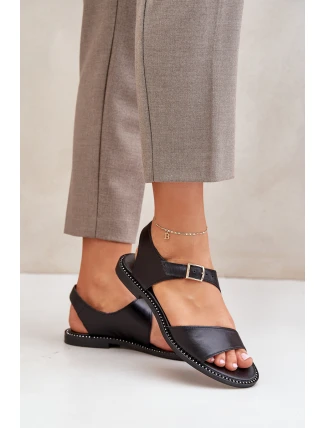 Dámské kožené ploché sandály Zazoo 3014 černé