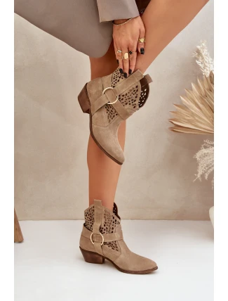 Semišové Boty Cowboy S Výřezem Na Podpatku Béžové Zazoo 2994