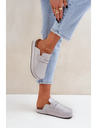 Dámské Pantofle Zdobené Kryštály Na Platformě Šedé Deorani