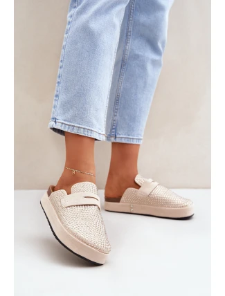 Dámské sandály zdobené zirkony na platformě béžové Deorani