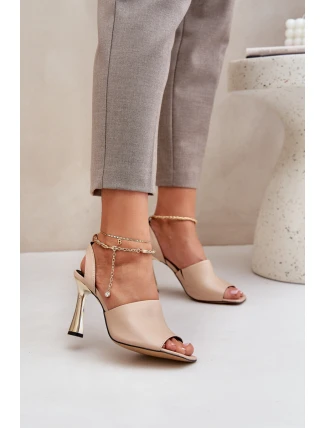 Kožené Sandály Na Jehlovém Podpatku S Ozdobným Náramkem CheBello 4440 Béžové