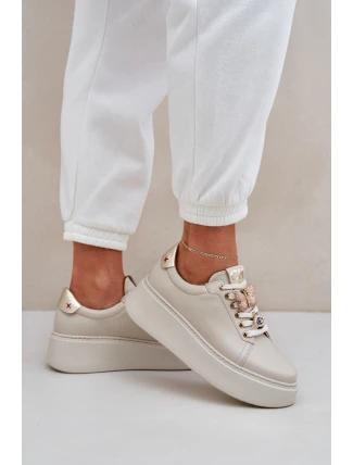 Dámské Kožené Tenisky Na Platformě S Ozdobami CheBello 4292 Světle Béžové Dámské Kožené Tenisky Na Platformě S Ozdobami CheBello 4292 Světle Béžové