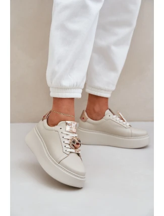 Dámské Kožené Tenisky CheBello 4411 Světle Béžové