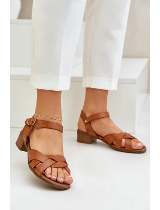 Kožené Sandály Na Jemném Podpatku Hnědé Zazoo 40372