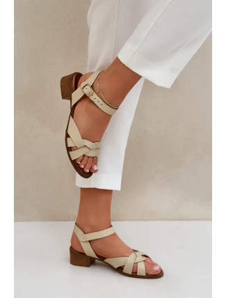Kožené sandály na jemném podpatku světle béžové Zazoo 40372