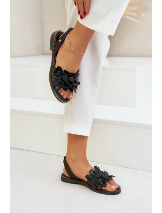 Kožené Sandály Na Plochém Podpatku Zazoo 40425 Černé Kožené Sandály Na Plochém Podpatku Zazoo 40425 Černé