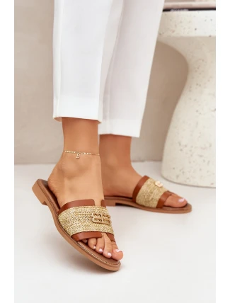 Kožené Pantofle S Dekorativním Detailem A Pletením Hnědé Zazoo 40426 Kožené Pantofle S Dekorativním Detailem A Pletením Hnědé Zazoo 40426