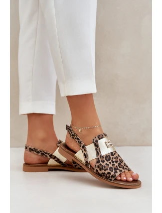 Zazoo 40385 Dámské Kožené Sandály S Leopardím Vzorem Hnědé