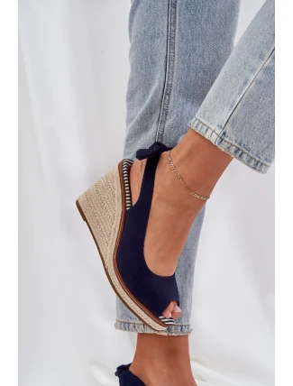 Sandály Na Klínu S Pletením Tmavě Modré Nanalis Sandály Na Klínu S Pletením Tmavě Modré Nanalis