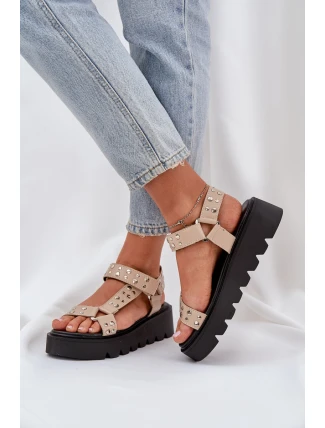 Zdobené sandály na platformě béžové Tatellia