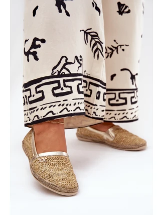 Elegantní Kožené Espadrilky S Pletením Béžovo-Zlaté Zazoo 10178 Elegantní Kožené Espadrilky S Pletením Béžovo-Zlaté Zazoo 10178