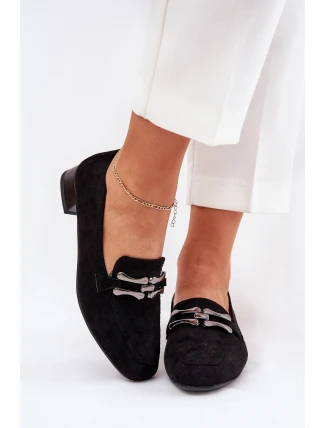 Mokasíny S Ozdobou Na Jemném Podpatku Eko Semišové Černé Pillitha