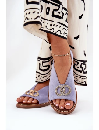 Dámské Sandály S Dekorací Na Ploché Modré Obuvi Eko Velur Béžové Ralisses