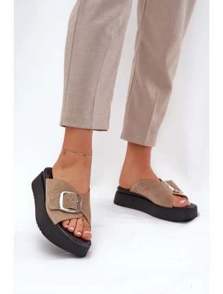 Dámské semišové sandály s přezkou na platformě béžové Zazoo 3019 Dámské semišové sandály s přezkou na platformě béžové Zazoo 3019