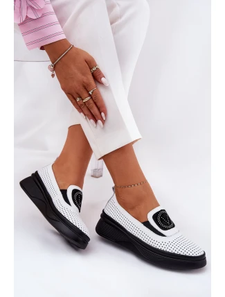 Dámské Kožené Mokasíny Na Platformě A Klínu Bílé Vinceza 79522