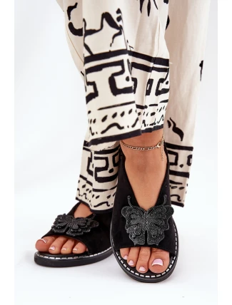 Dámské sandály na plochém podpatku s ozdobou černé Setorina