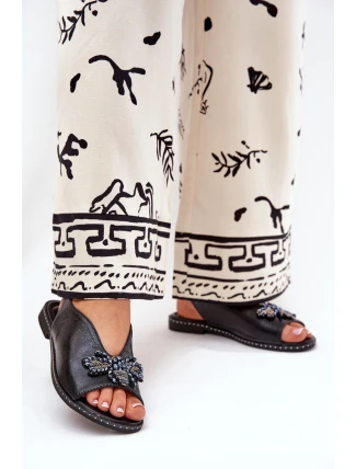 Lesklé Dámské Sandály S Dekorací Plné Černé Russona