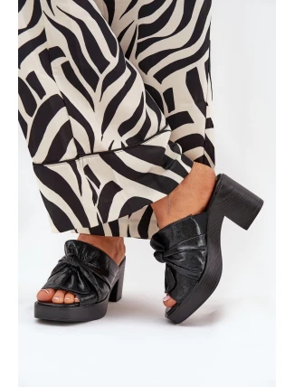 Dámské Sandály Na Podpatku Z Eko Kůže Černé Kikilla