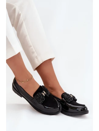 Lakované Dámské Mokasíny S Mašlí S.Barski HY51-319 Černé Lakované Dámské Mokasíny S Mašlí S.Barski HY51-319 Černé