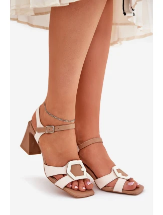 Kožené Elegantní Sandály Dámské Na Podpatku Béžové D&A MR38-570 Kožené Elegantní Sandály Dámské Na Podpatku Béžové D&A MR38-570