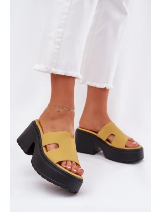 Dámské Pantofle Na Platformě A Masivním Podpatku Žluté Rizana