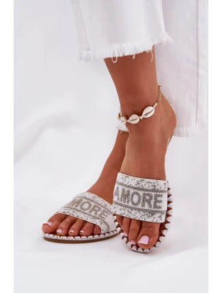 Dámské Pantofle Na Plochém Podpatku Se Zdobením Bílé Dorfedi