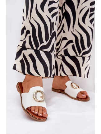 Eko Kožené Ploché Sandály Dámské S Dekorativním Detalem Bílé Frelie