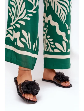 Průhledné Ploché Pantofle Dámské Se Umělou Květinou Černé Vobetta