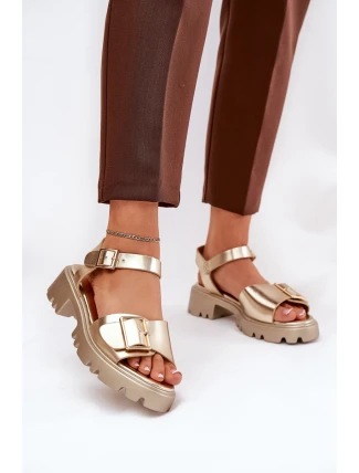 Eko Kožené Sandály Dámské S Přezkou Zlaté Gofielle