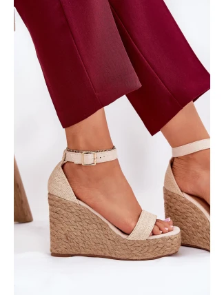 Dámské Sandály Na Klínu S Pletením Béžové Adelio Dámské Sandály Na Klínu S Pletením Béžové Adelio