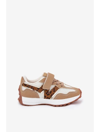 Dětské tenisky na suchý zip s leopardím vzorem tmavě béžové Tezzu