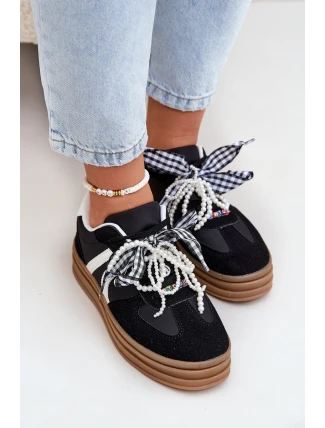 Dámské sneakersy na platformě s ozdobami černé Vinness