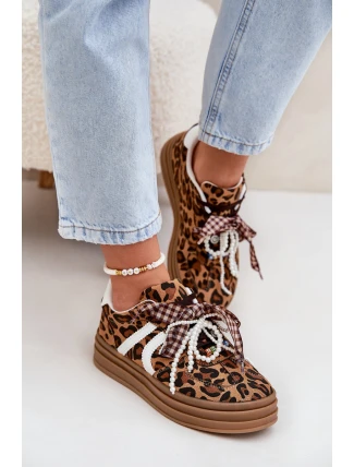 Dámské tenisky na platformě s ozdobami v panterovém vzoru hnědé Vinness