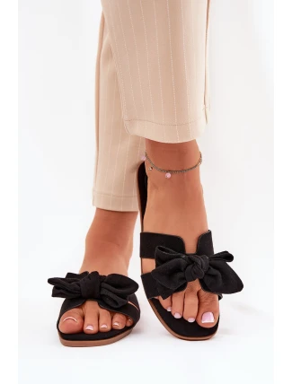 Ploché Dámské Pantofle S Mašlí Černé Tobin