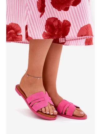 Dámské Pantofle Na Plochém Podpatku S Výřezy Eko Semiš Fuchsie Teterre Dámské Pantofle Na Plochém Podpatku S Výřezy Eko Semiš Fuchsie Teterre