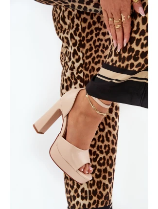 Dámské Sandály Na Podpatku A Platformě Eko Kožené Béžové Lomman