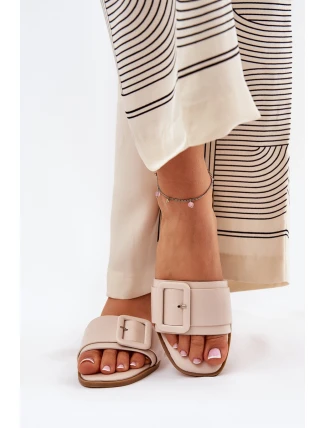 Ploché Dámské Sandály Eko Kožené S Přezkou Béžové Bamma